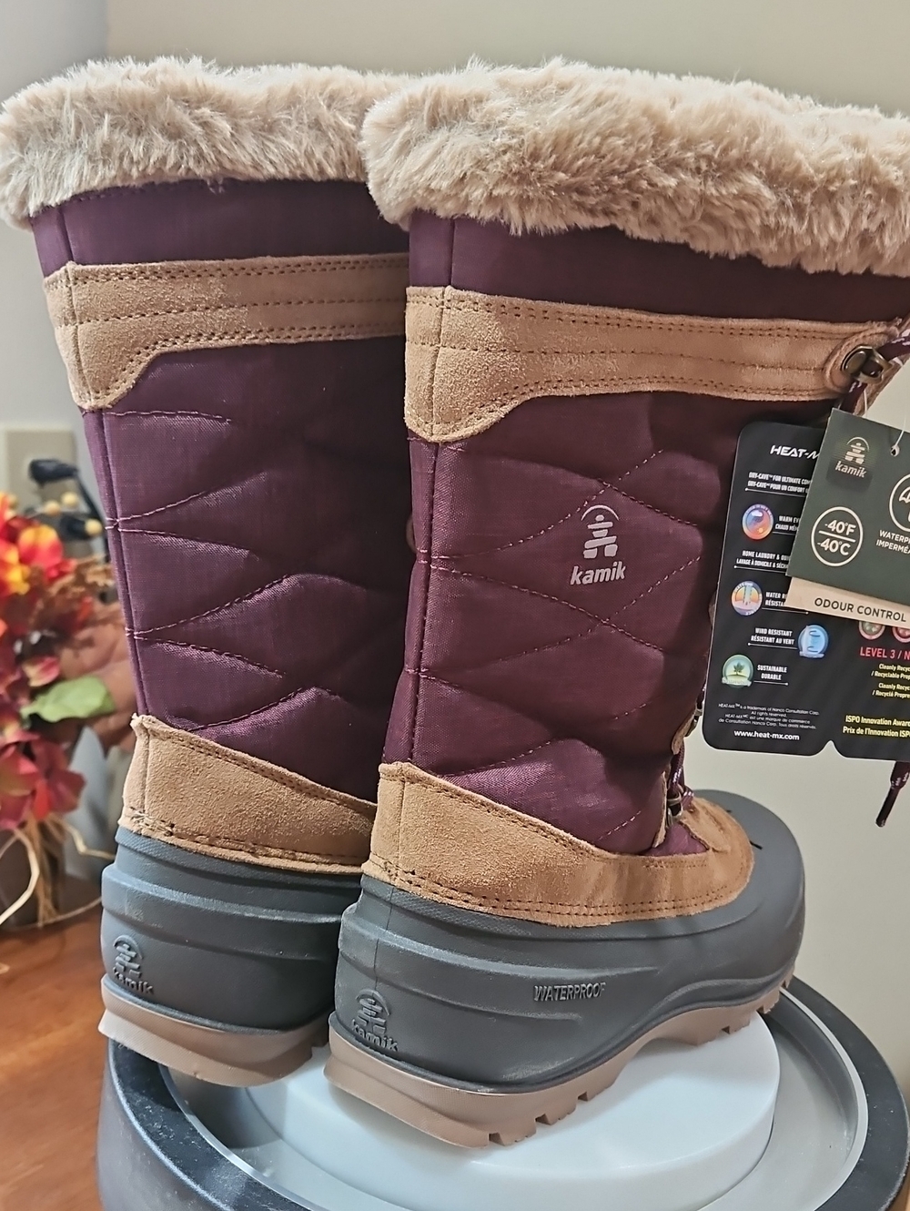 Kamik Women's Burgundy and Tan Faux-Fur Winter Boot - Picture 7 of 12